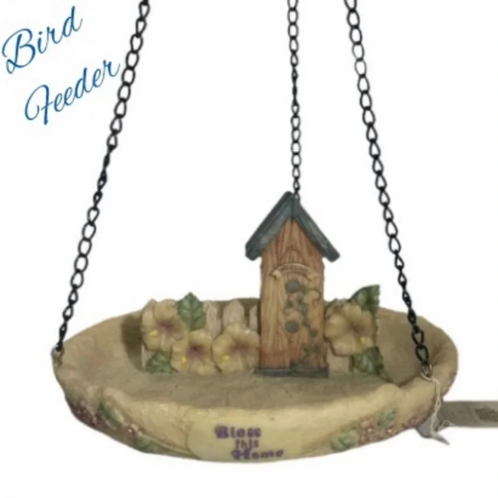 Hanging Bird Feeder Dish Bless this Home Large Colorful Floral Outdoor Birdhouse
